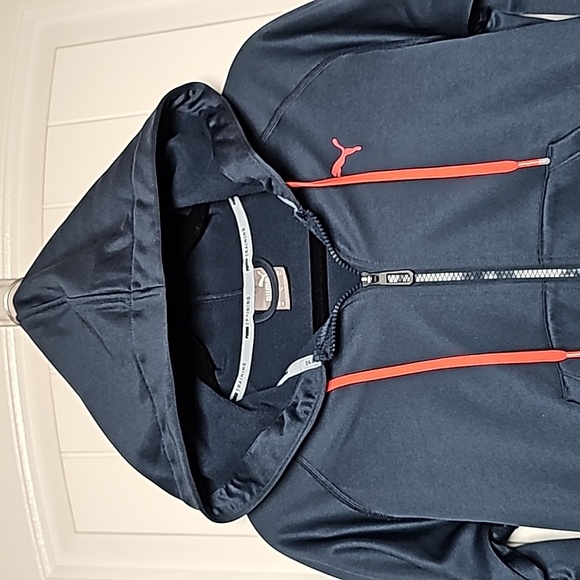 Puma Training XS navy blue zip up hoodie, neon pink/orange accents - Picture 3 of 15